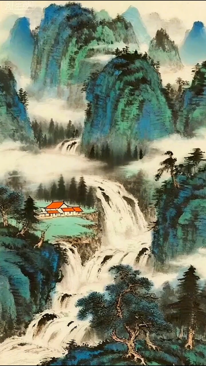 青山叠翠,瀑布飞流