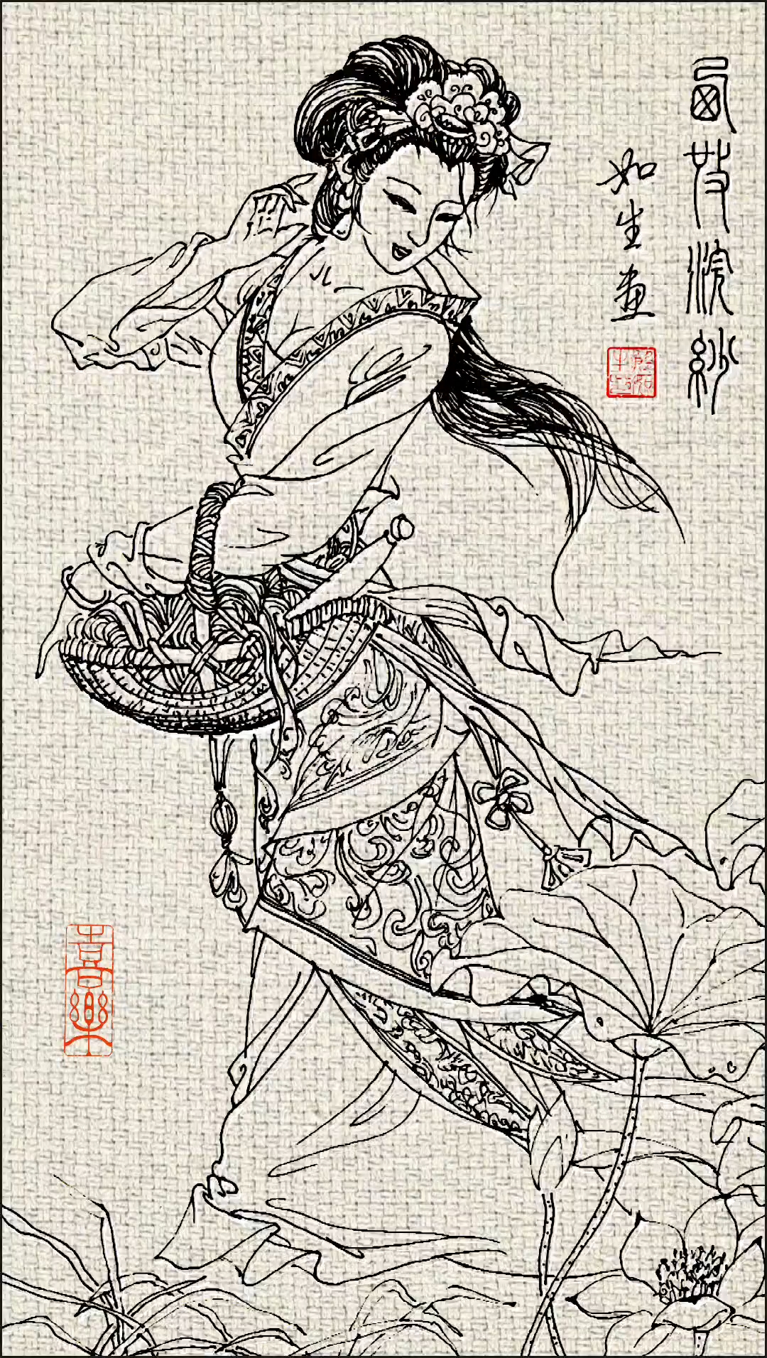 学画西施浣纱图