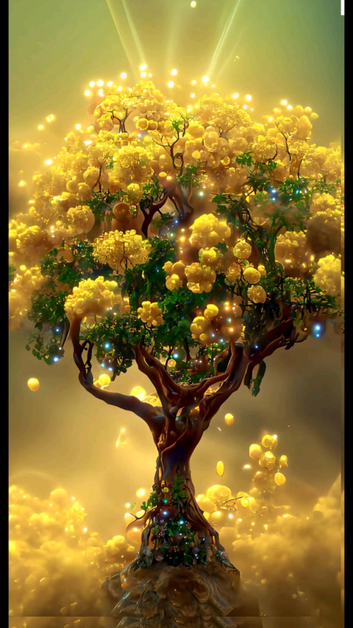 黄金树入宅,财气满堂来,金枝藏金叶,根下生福脉