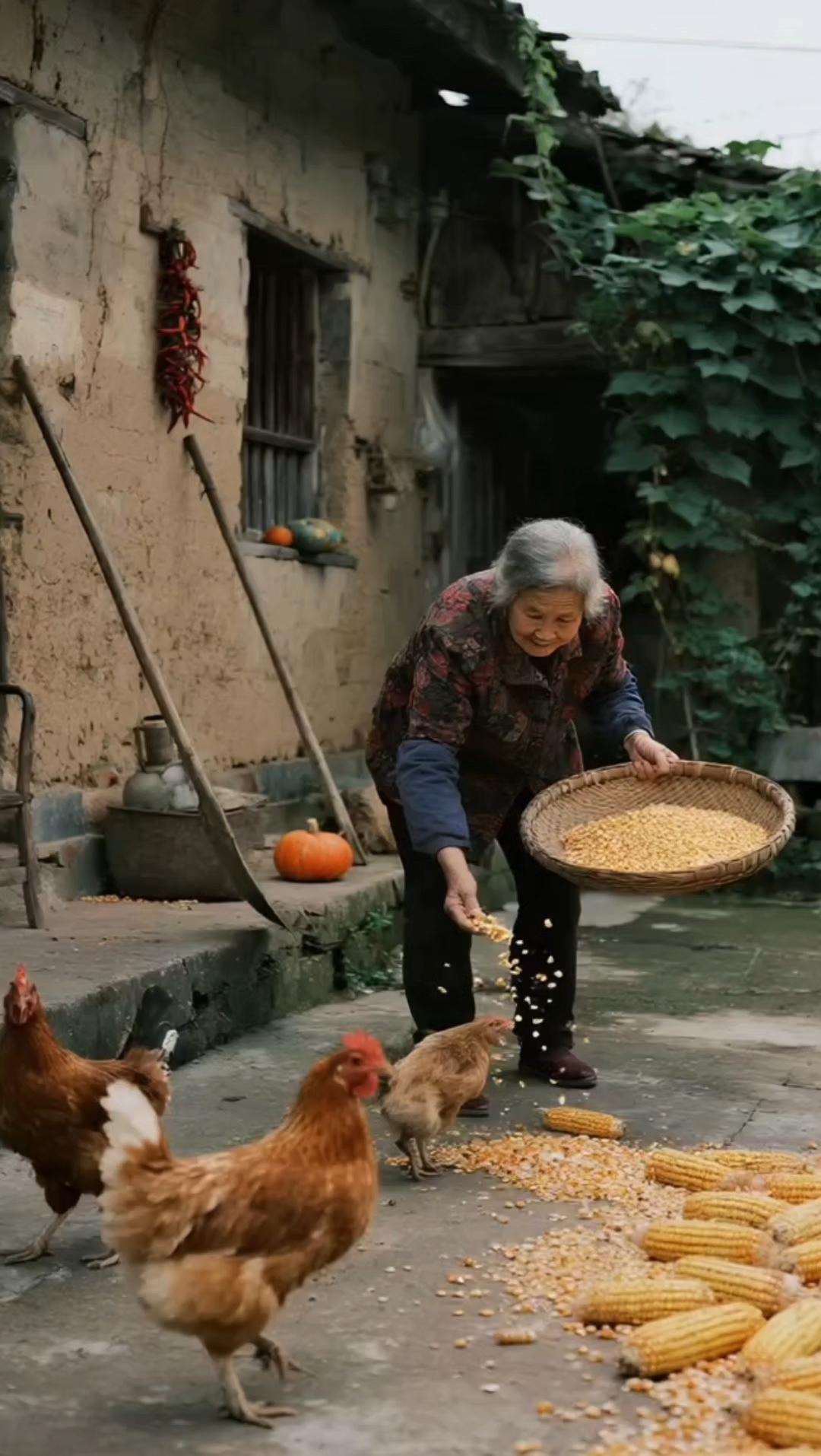 小院不大,关闭尘世喧哗,且看老奶奶喂鸡《《》》