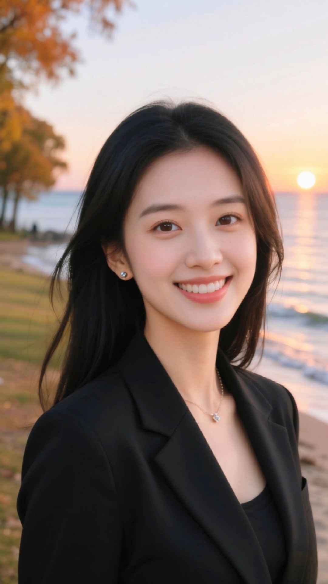 夕阳下的微笑,美女的自然魅力