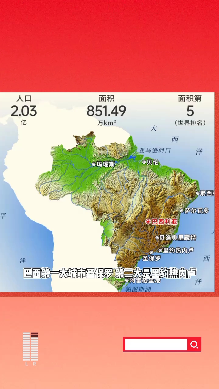 巴西第一大城市圣保罗,第二大是里约热内卢,首都在巴西利亚