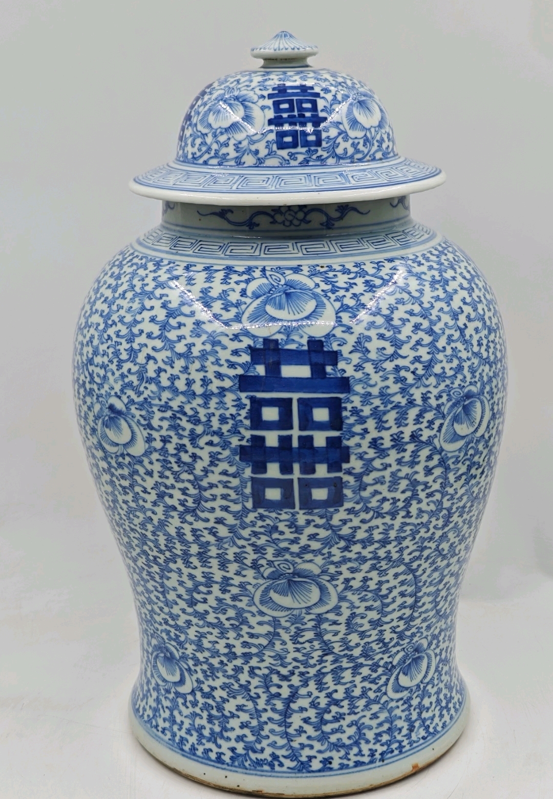 清青花缠枝莲纹四喜将军罐