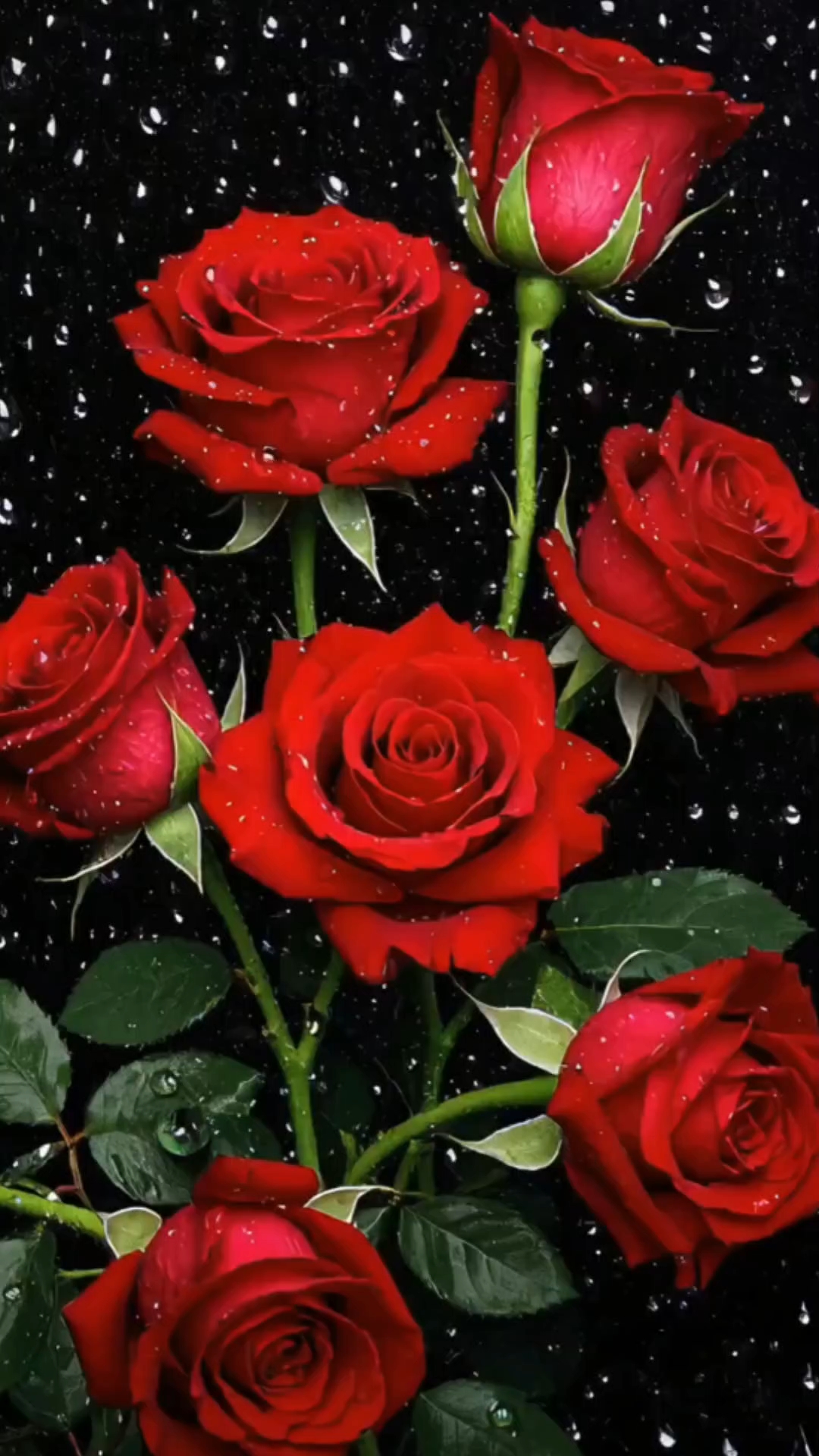 红瓣轻摇夜露中,芳香四溢醉春风.刺身护艳情无尽玫瑰丛里爱意绵