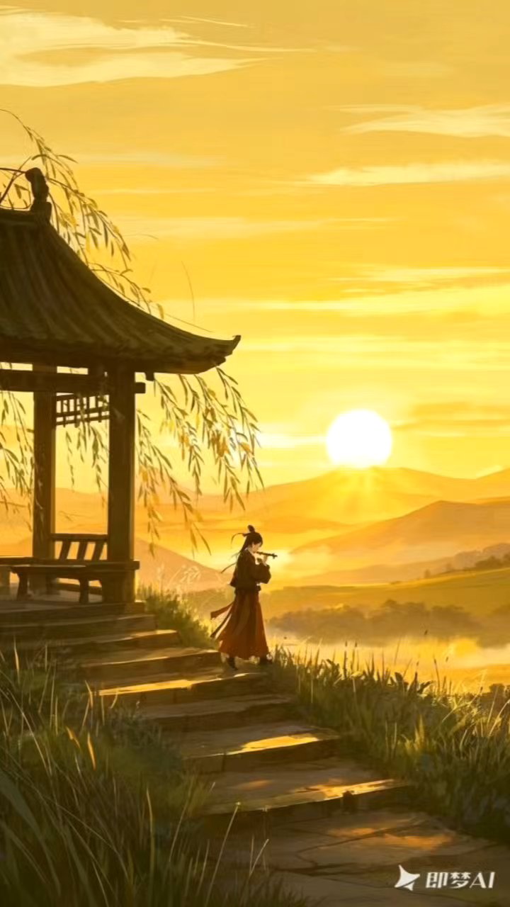 长亭古道芳草连天,笛声悠扬诉离愁