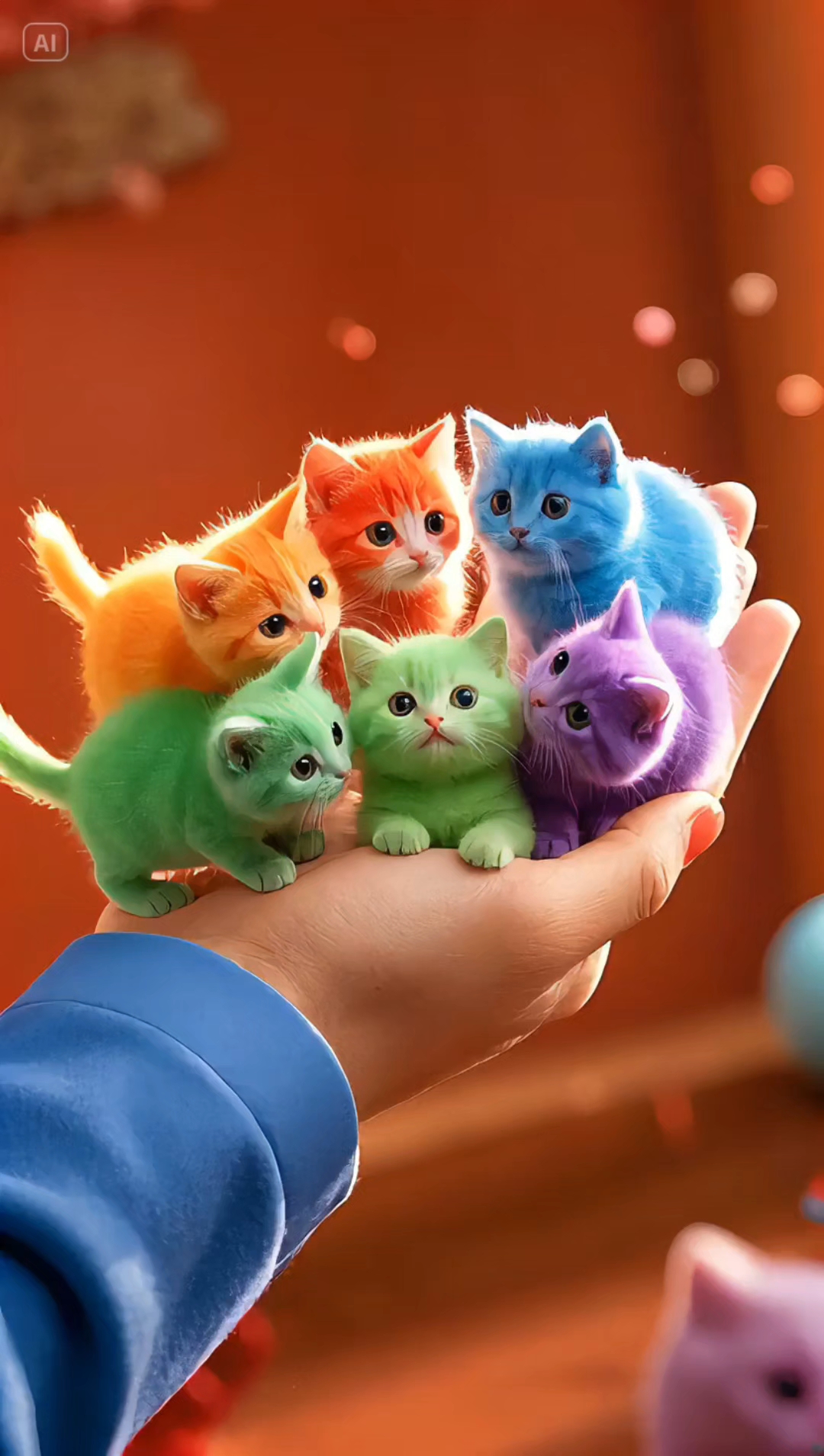 小巧可爱的彩色小奶猫祝大家元宵节快乐