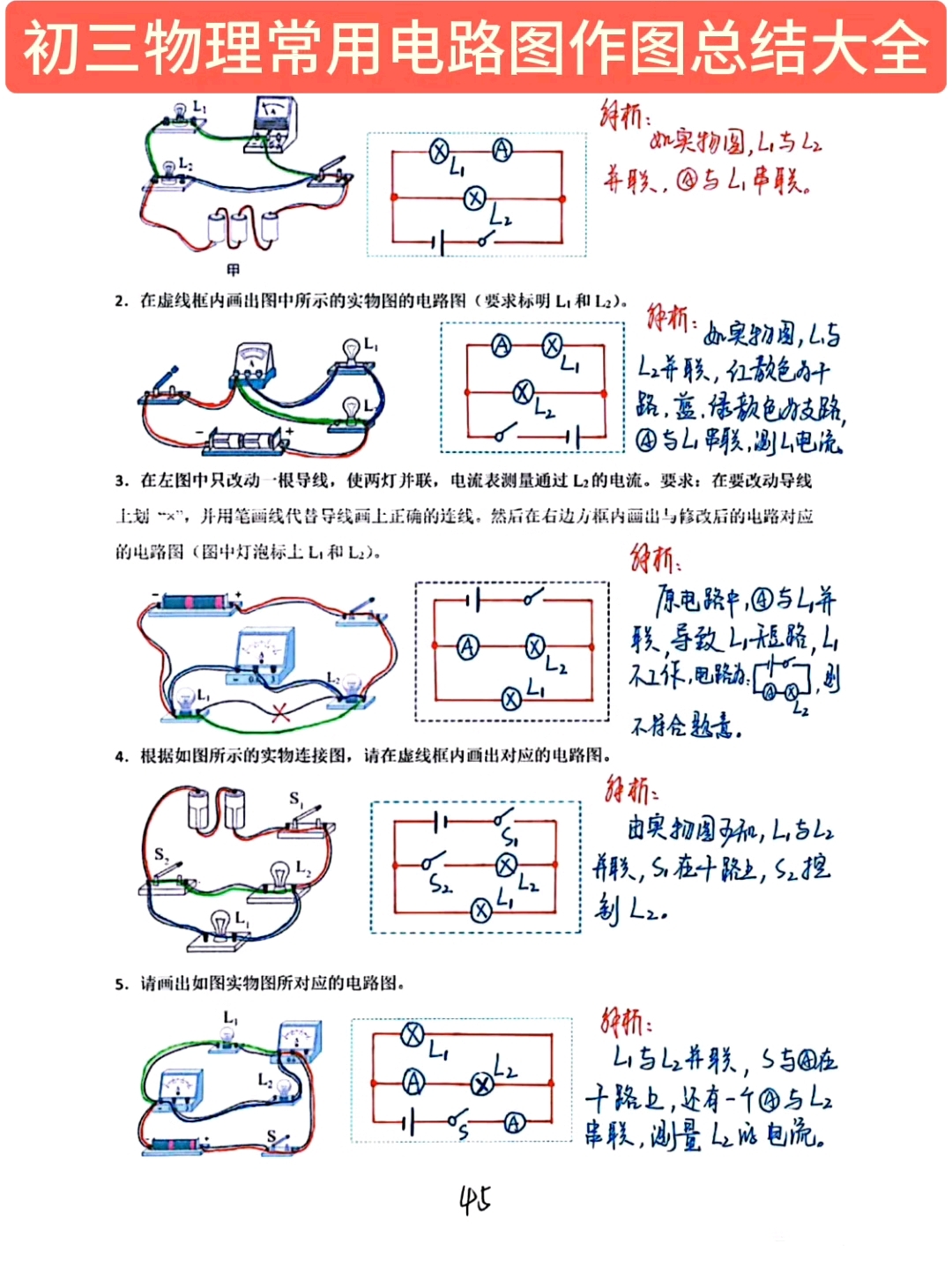 初三物理常见的电路图作图总结大全