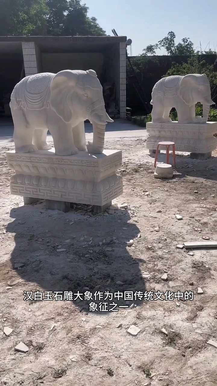 汉白玉石雕大象一对公司别墅看门口招财神兽青石镇宅吸水象新中式