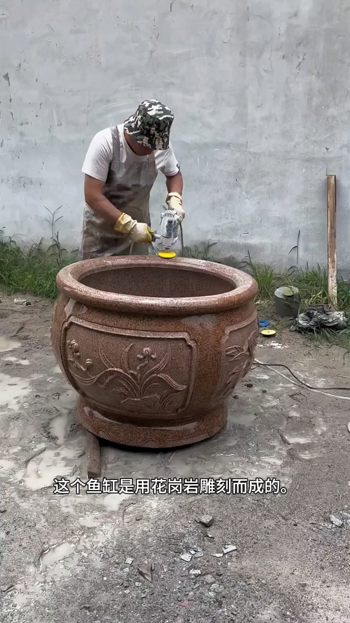 石雕鱼缸门海花岗岩石缸庭院养鱼池户外石材荷花盆圆缸石头水缸