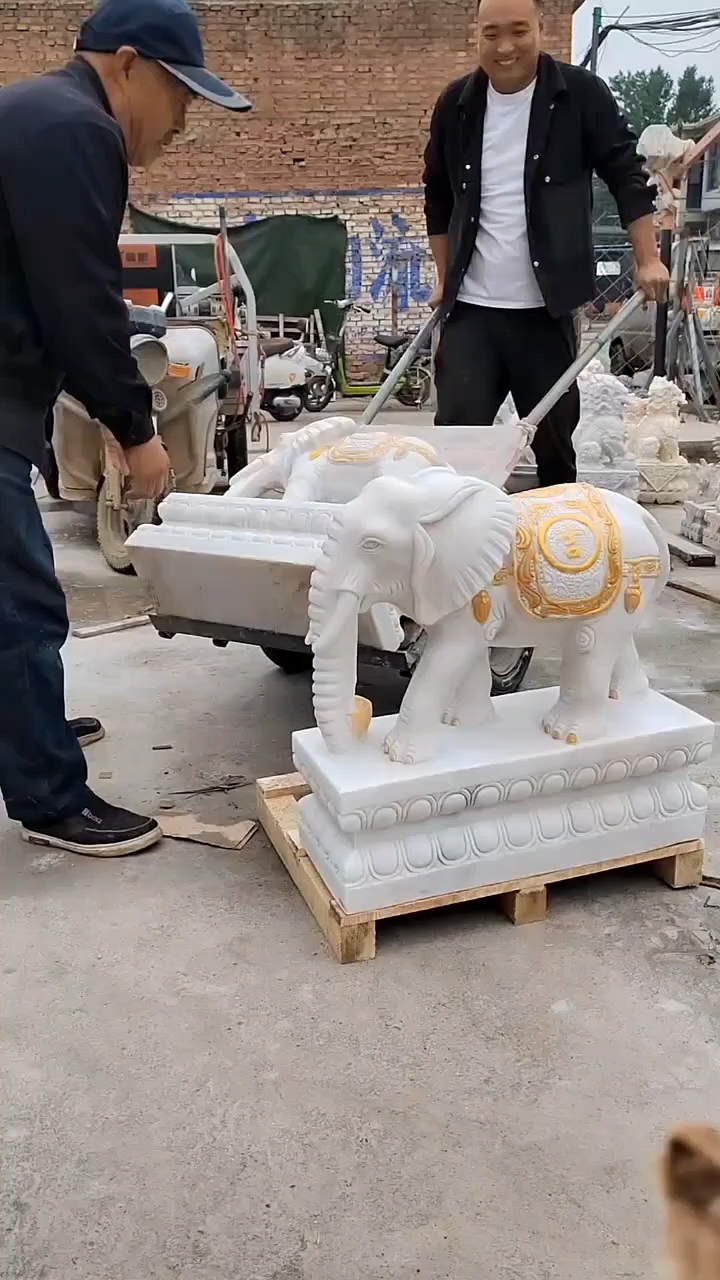 汉白玉石雕大象门口看门招财进宝大象摆件