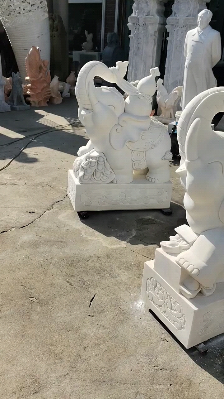 石雕大象一对汉白玉青石天然石材镇宅招财公司别墅吸水象门口摆件