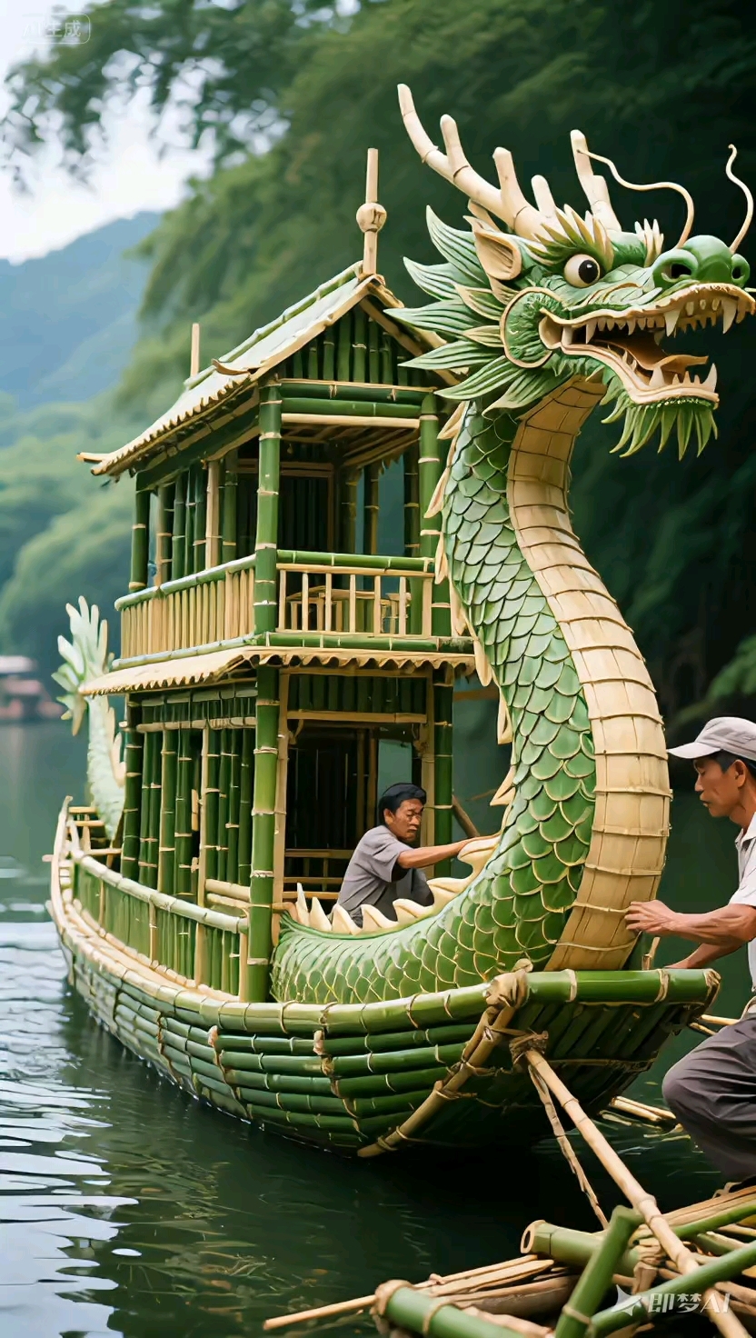 威武霸气的竹子龙船
