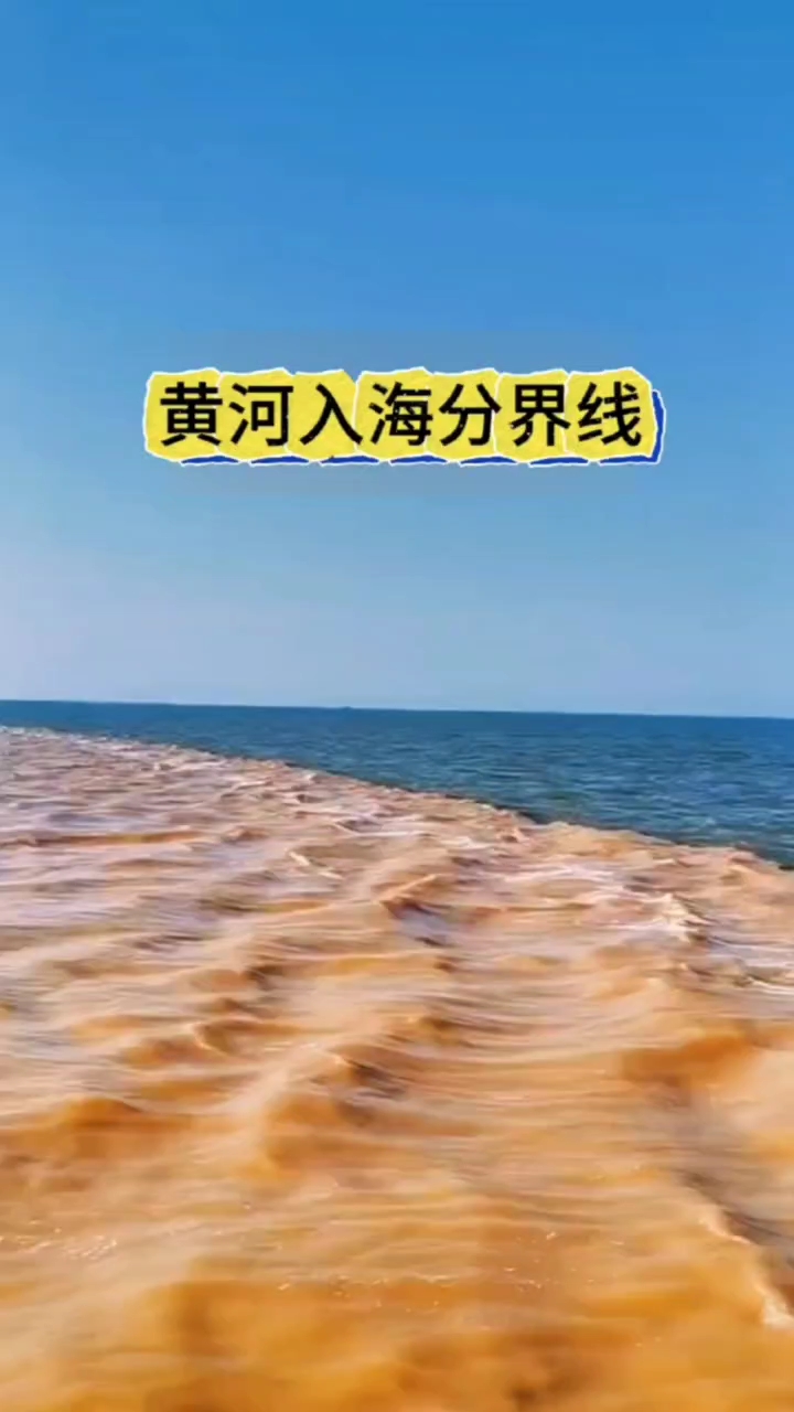 黄河入海分界线,红蓝分得清楚,真是很壮观的景色