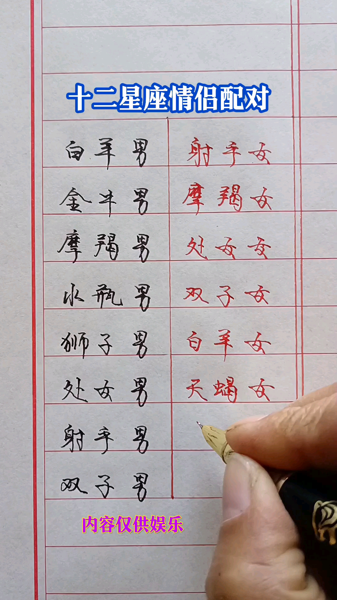十二星座情侣配对