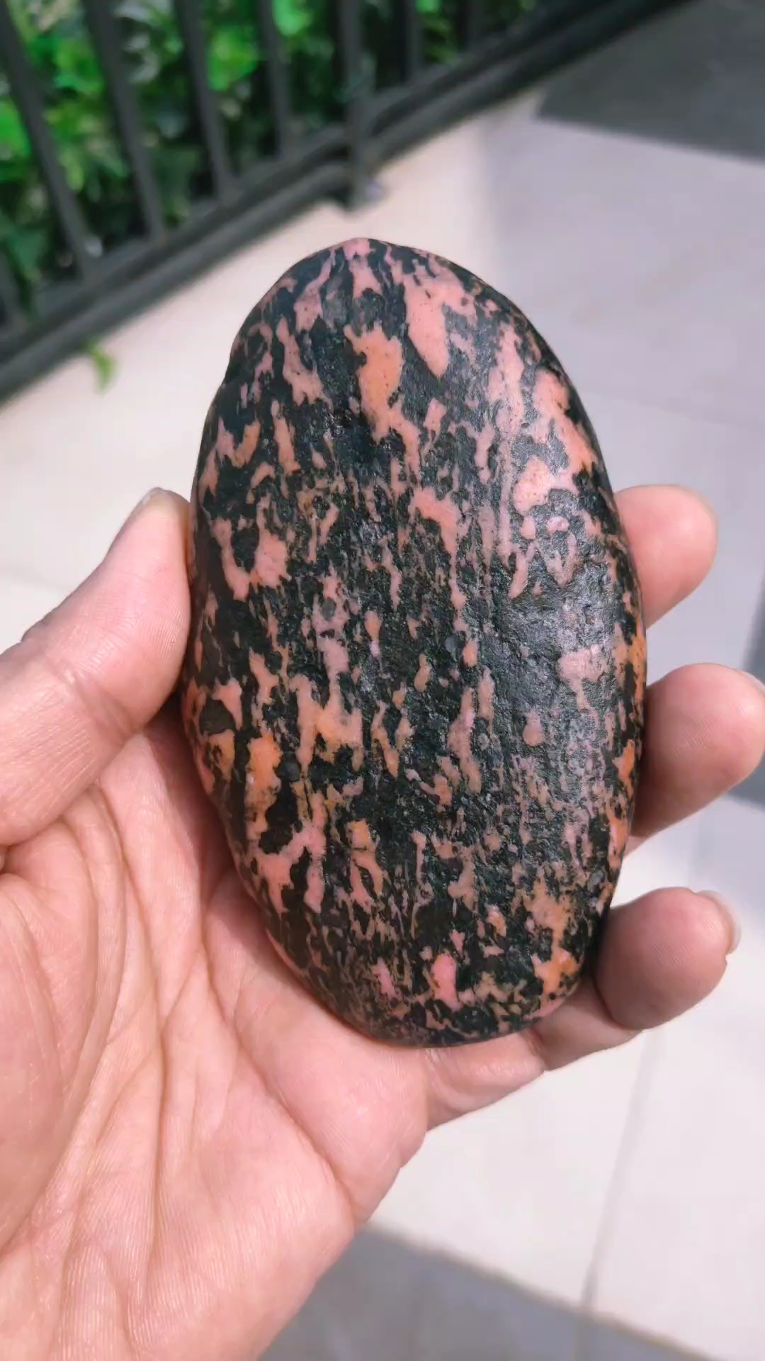 桃花玉特色籽料!收藏价值极高粉与黑的结合像美女与野兽的碰撞!