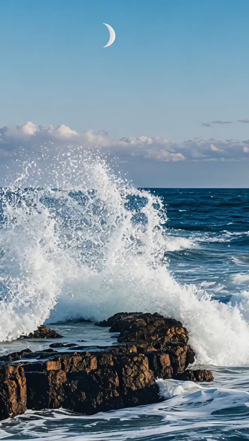 海浪轻吻着沙滩,月色如银纱般铺满海面
