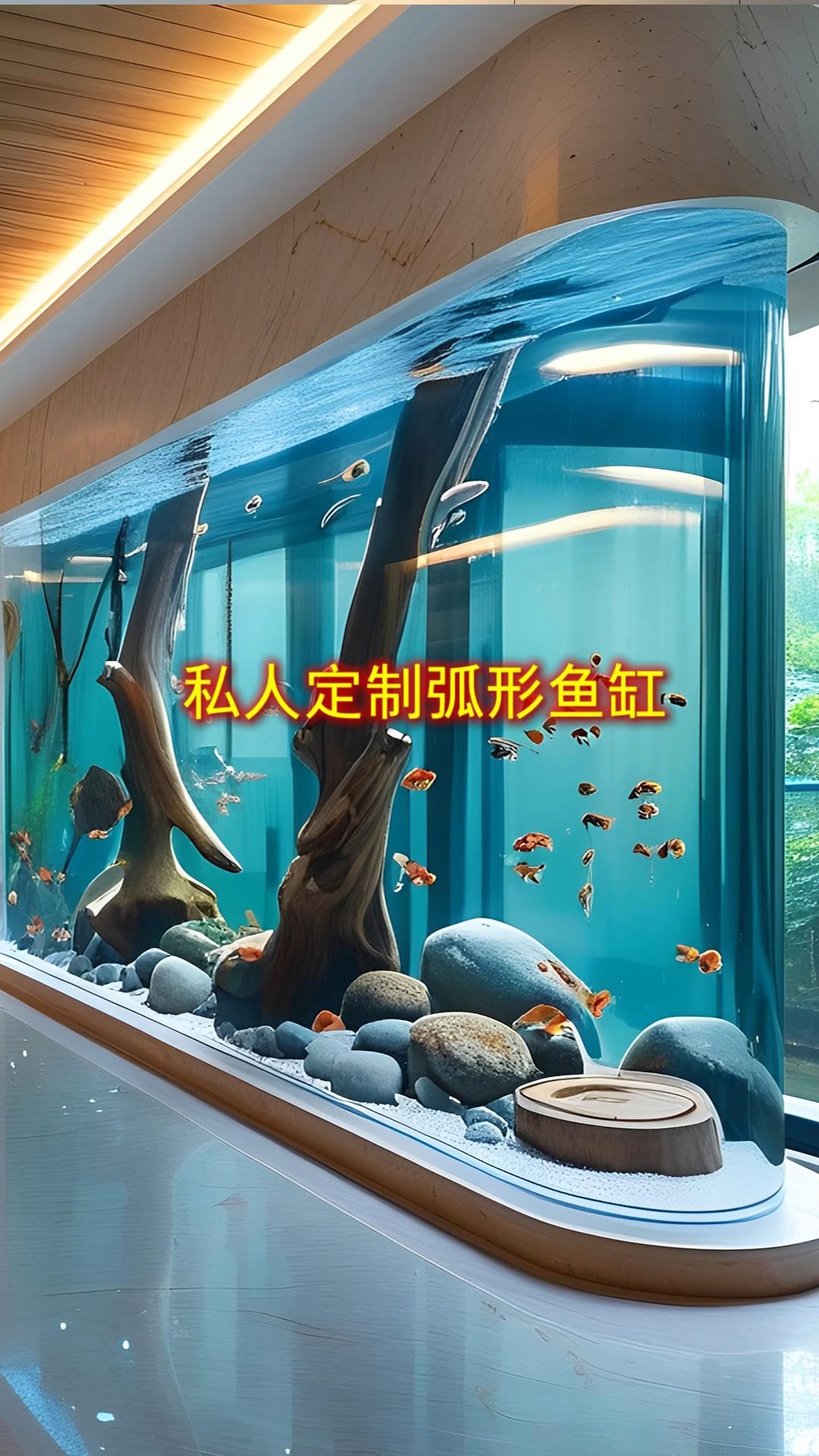 豪宅里有一座弧形鱼缸是一种什么感觉?定制异型亚克力鱼缸