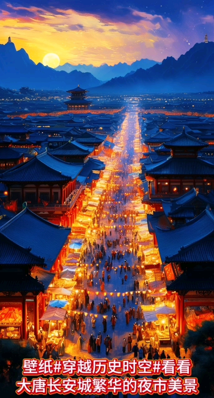 壁纸#穿越时空#看看大唐长安城繁华的夜市美景