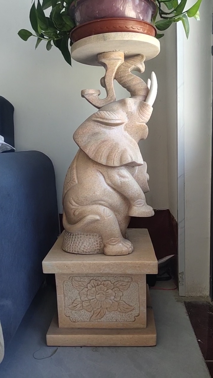 石雕小象吉祥如意石雕花架室内摆件