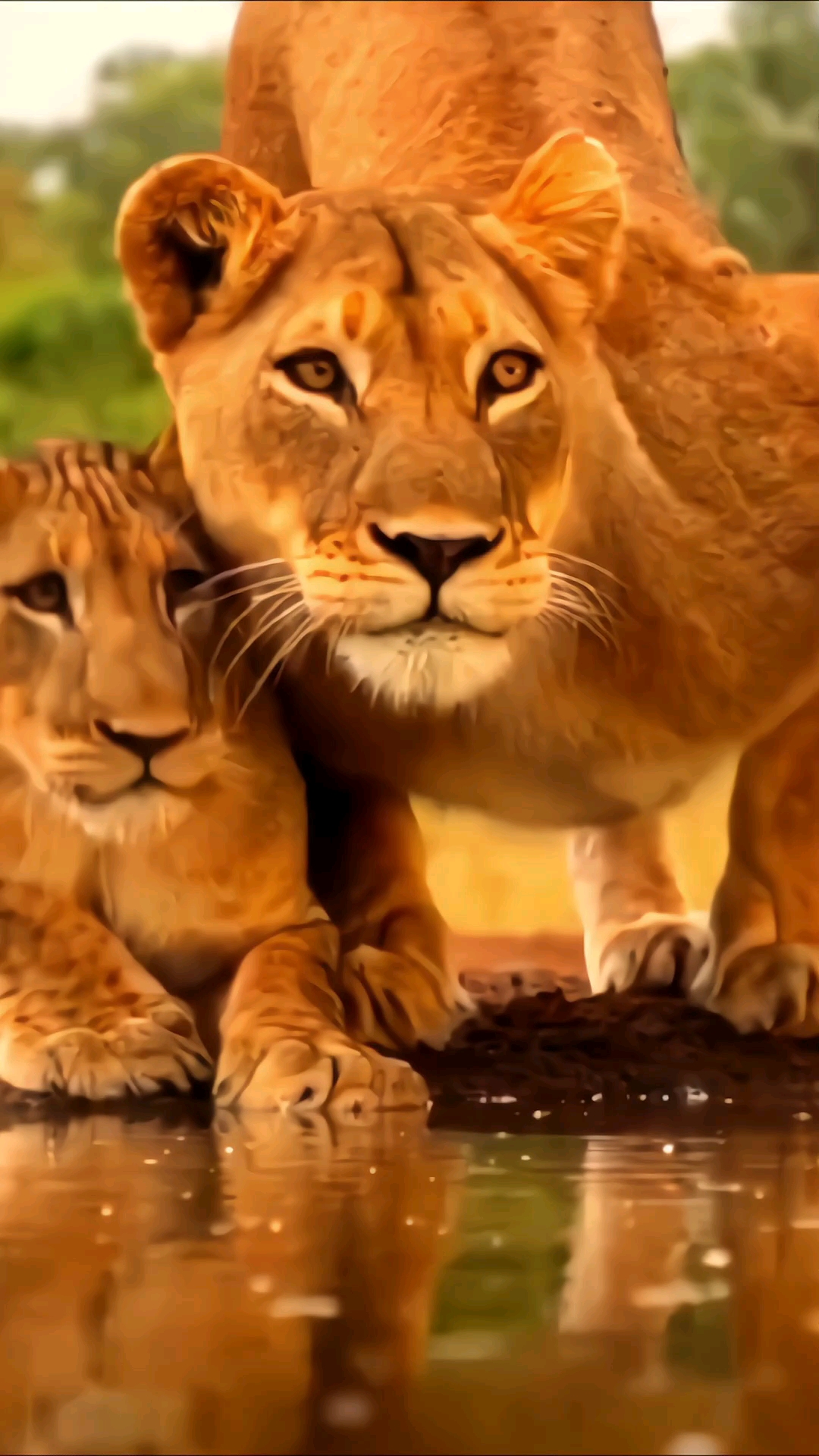 母狮教育小狮子要时刻保持警惕