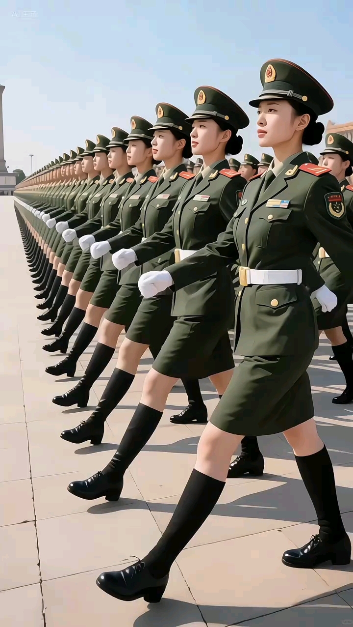 女兵阅兵方阵,整齐的队伍!