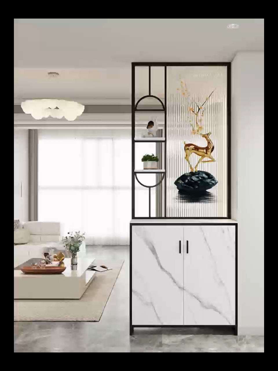 轻奢长虹玻璃隔断入户玄关现代简约洗漱台遮挡半墙客厅正对门屏风