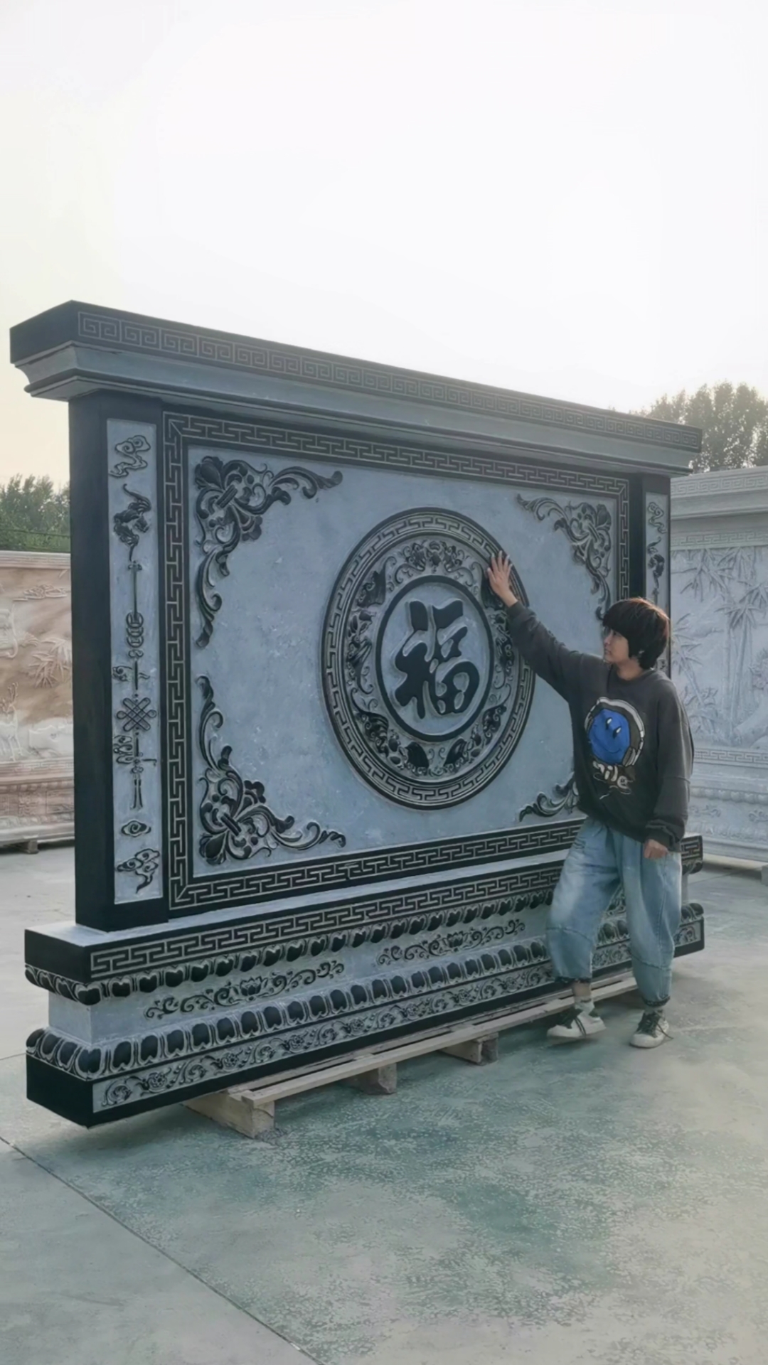 石雕影壁墙屏风青石材质庭院照壁装饰摆件-度小视