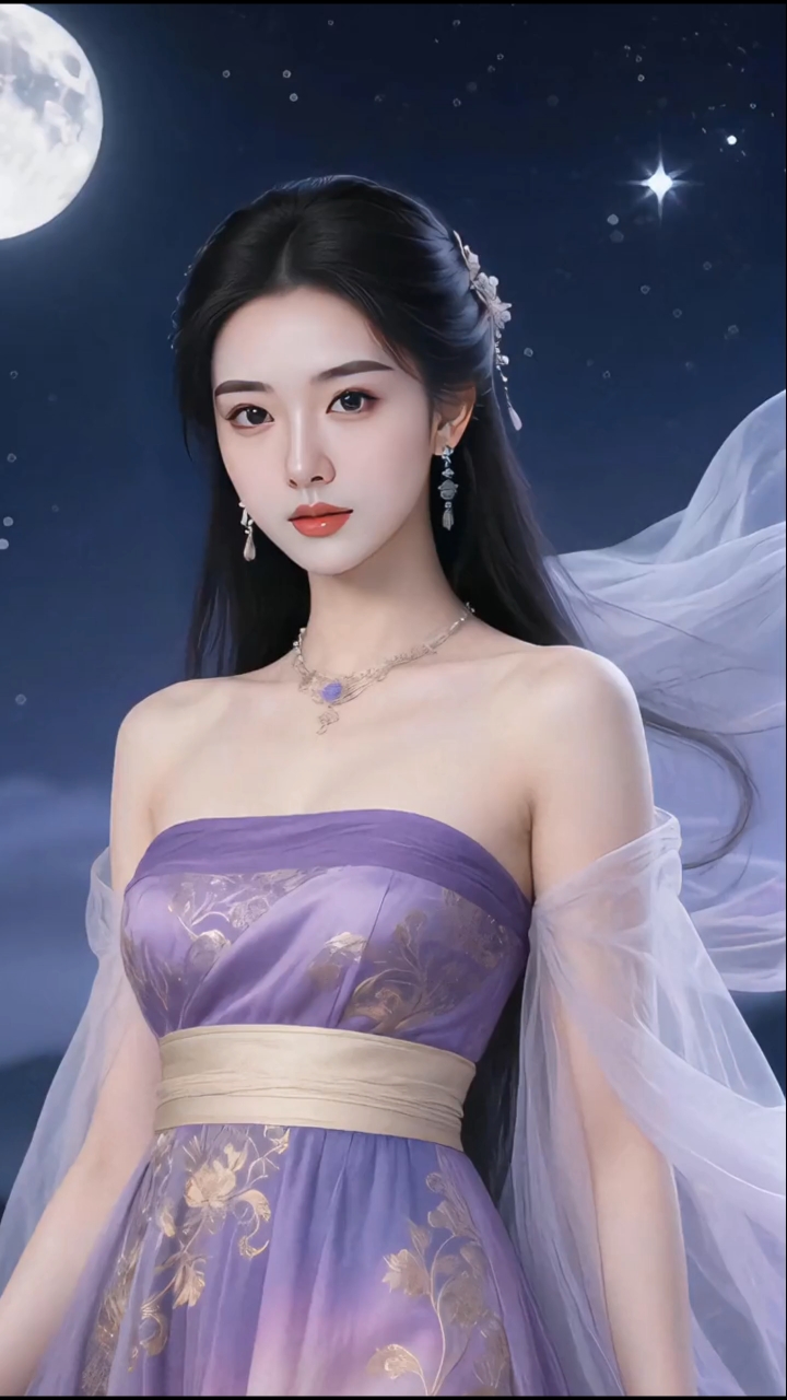 梦幻月夜仙姿!紫色渐变抹胸华服,这是从星河神话中走来的仙子