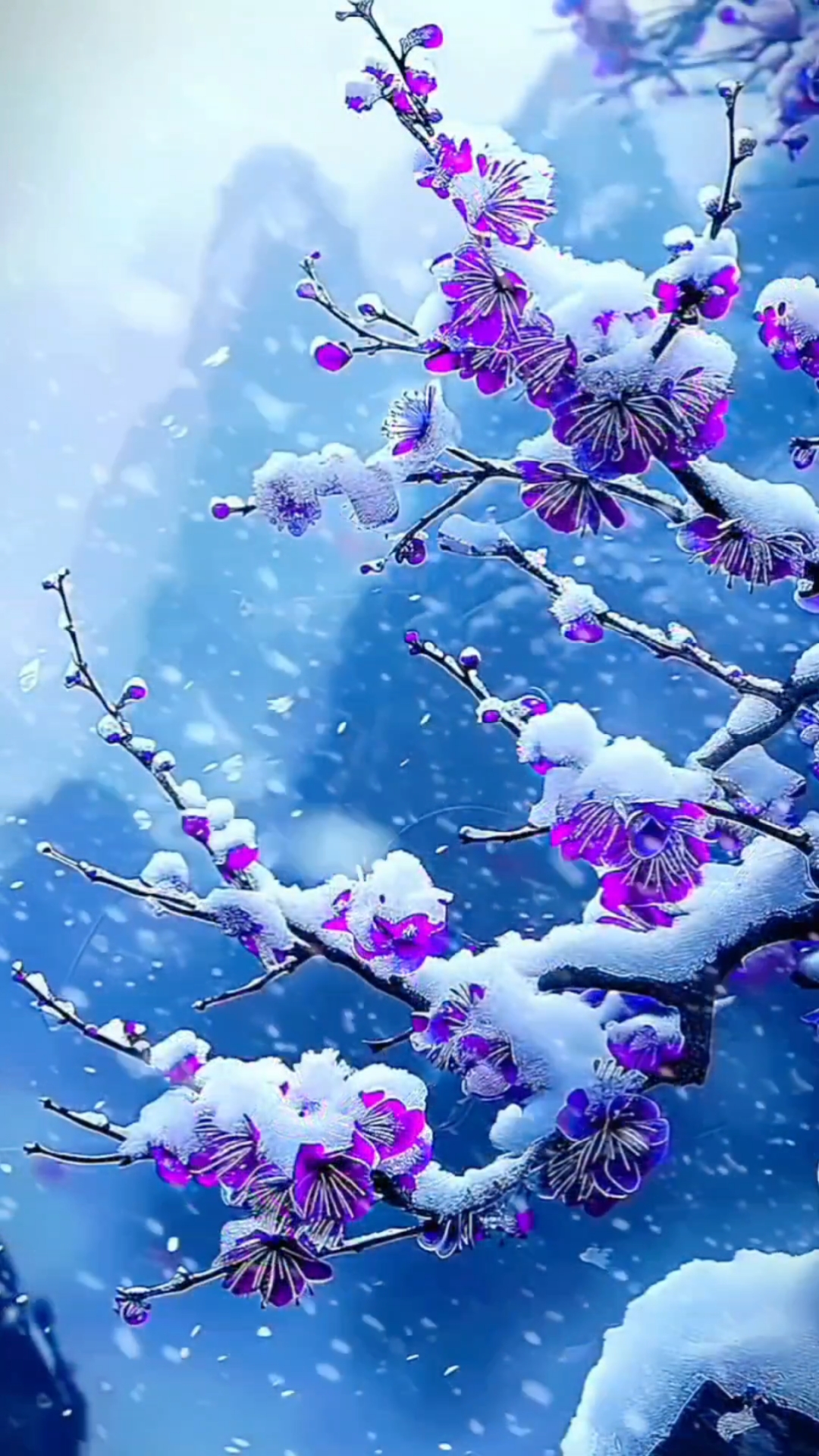 回眸梅花迎雪,梅约雪花下九重.静下心来,美景妙音治愈心情