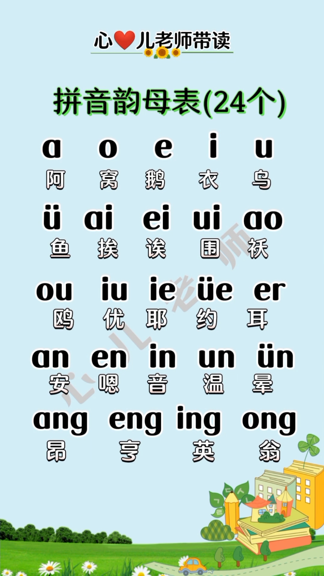 拼音‖24个韵母的正确读音‖心儿老师带读