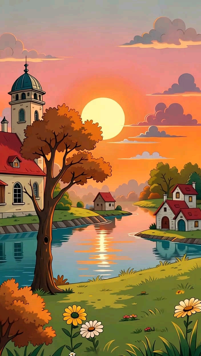 夕阳下的卡通奇遇