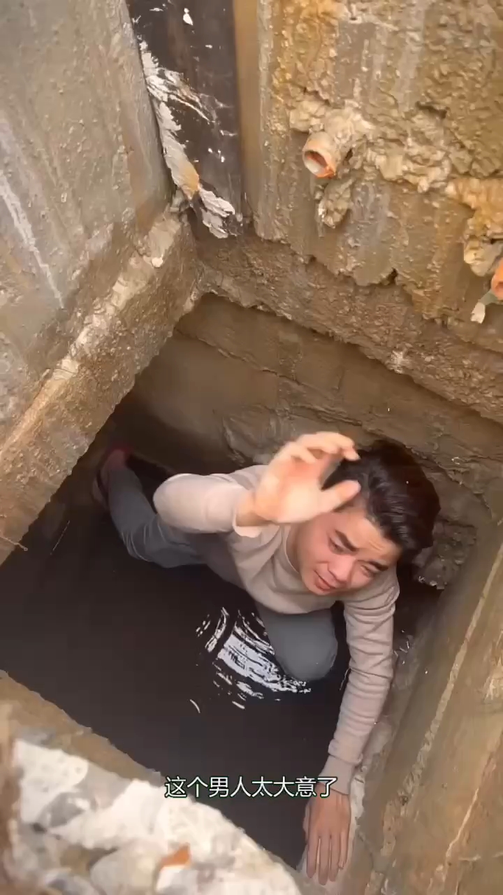 男人走路看手机差点掉进坑里,多亏小猫咪救了他 #小猫咪能有什