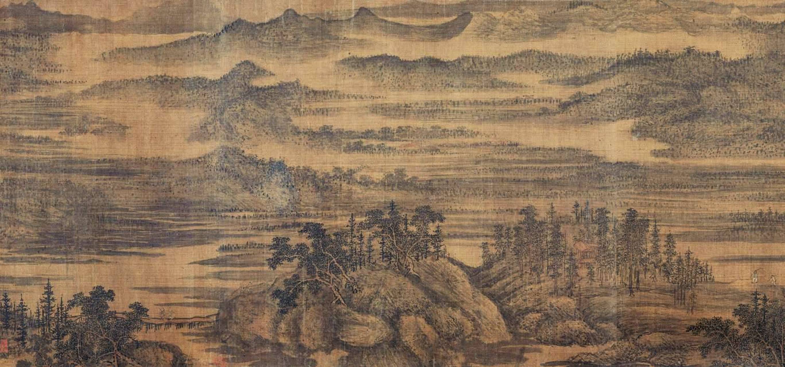 《夏山图》长卷,绢本水墨淡设色,纵49.4厘米,横313.
