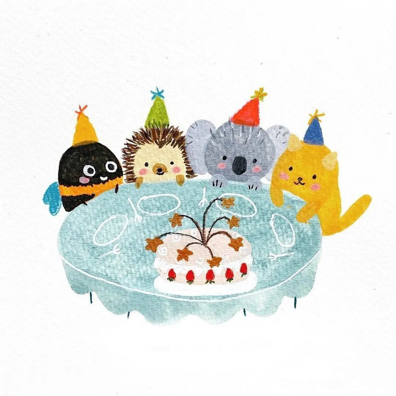 这些水彩的小动物太萌了,看了都想学画画了!