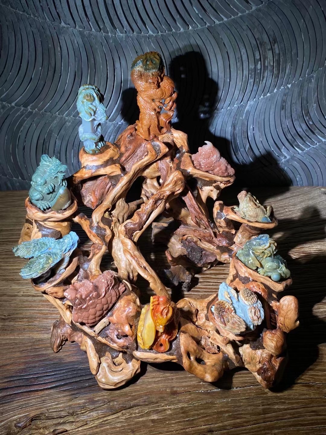阿拉善玛瑙 龙生九子 大师精工精品摆件