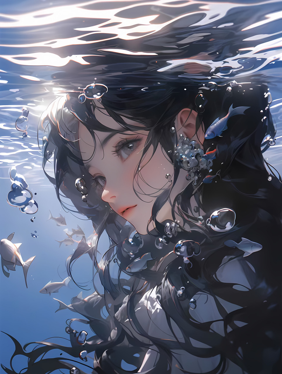 水中的少女 #二次元# #ai共创计划# #ai绘画