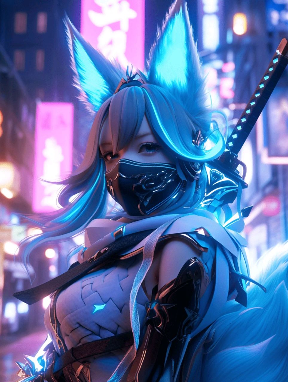 机甲少女-蓝狐武士 #ai绘画