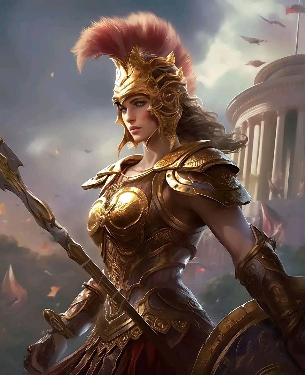 ai创作:身披铠甲的战争女神雅典娜.#动漫# #插画# #二次元