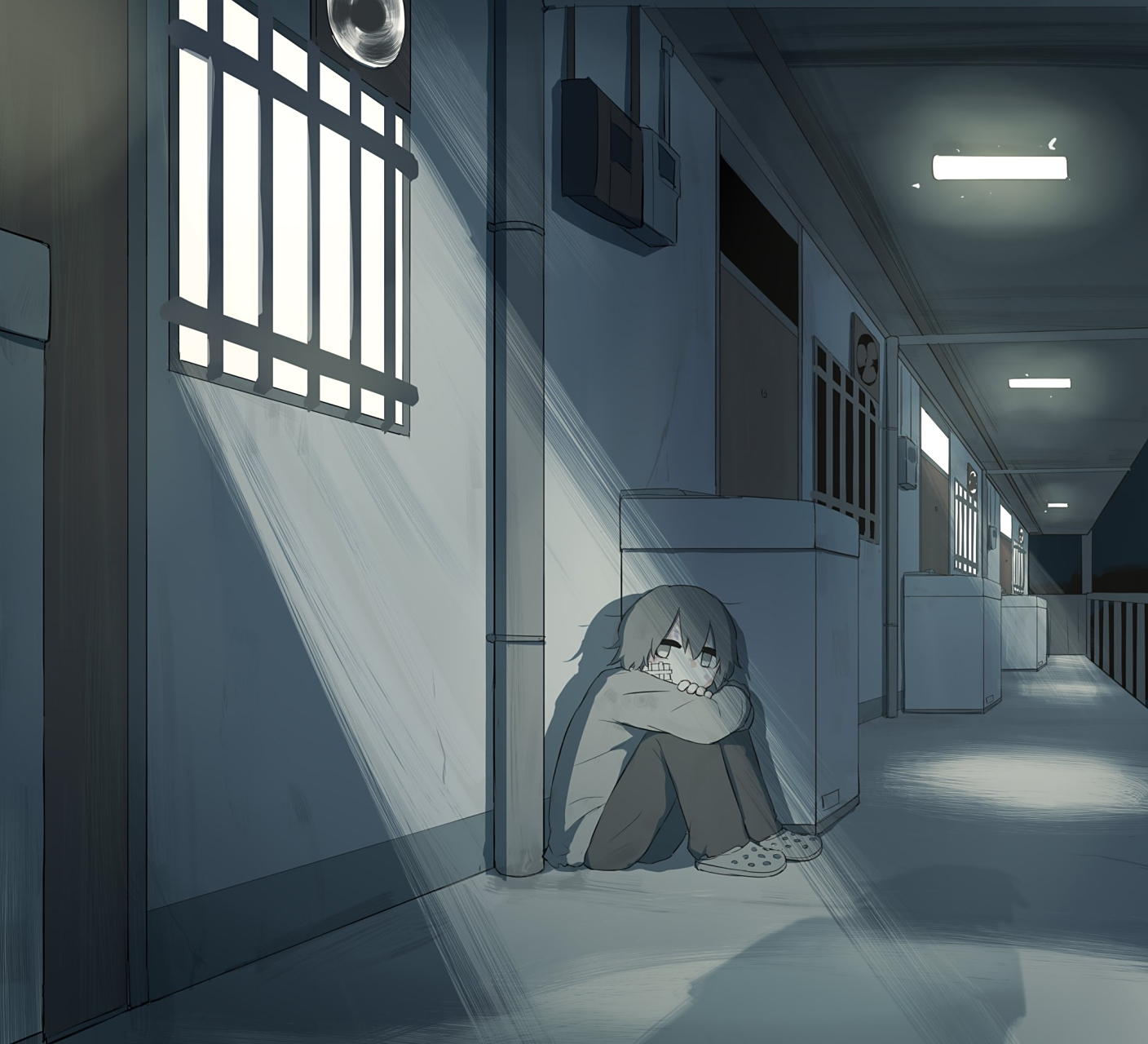 在孤独的角落里,孤独发呆的少年#二次元