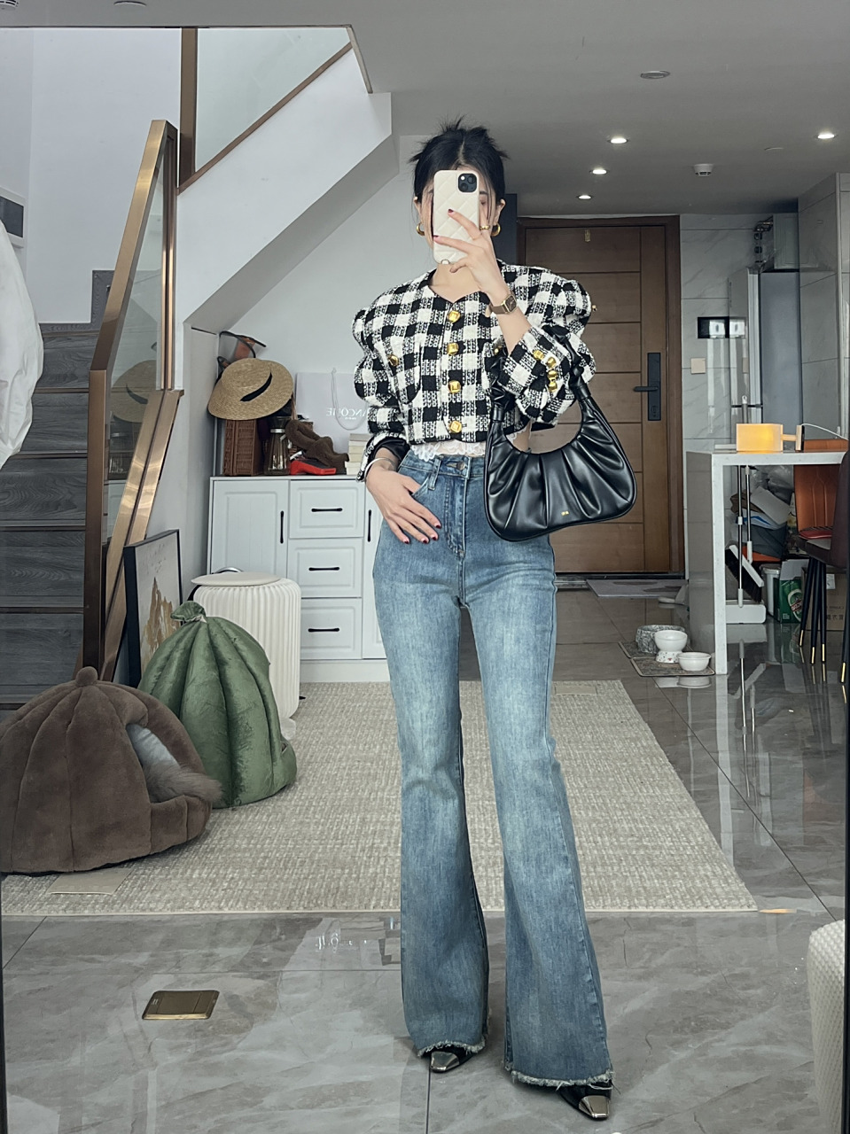 高腰拖地裤 小香外套,1周小香风外套穿搭~ 牛仔裤搭配小香外套也是个