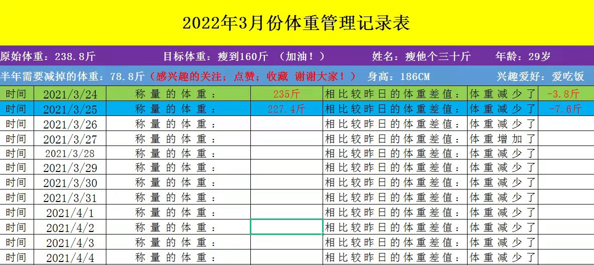 體重管理記錄表