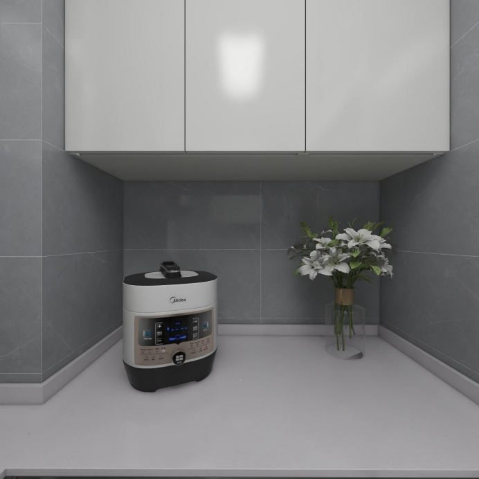 轻奢风厨房黄金布局,灰绿色橱柜好洋气