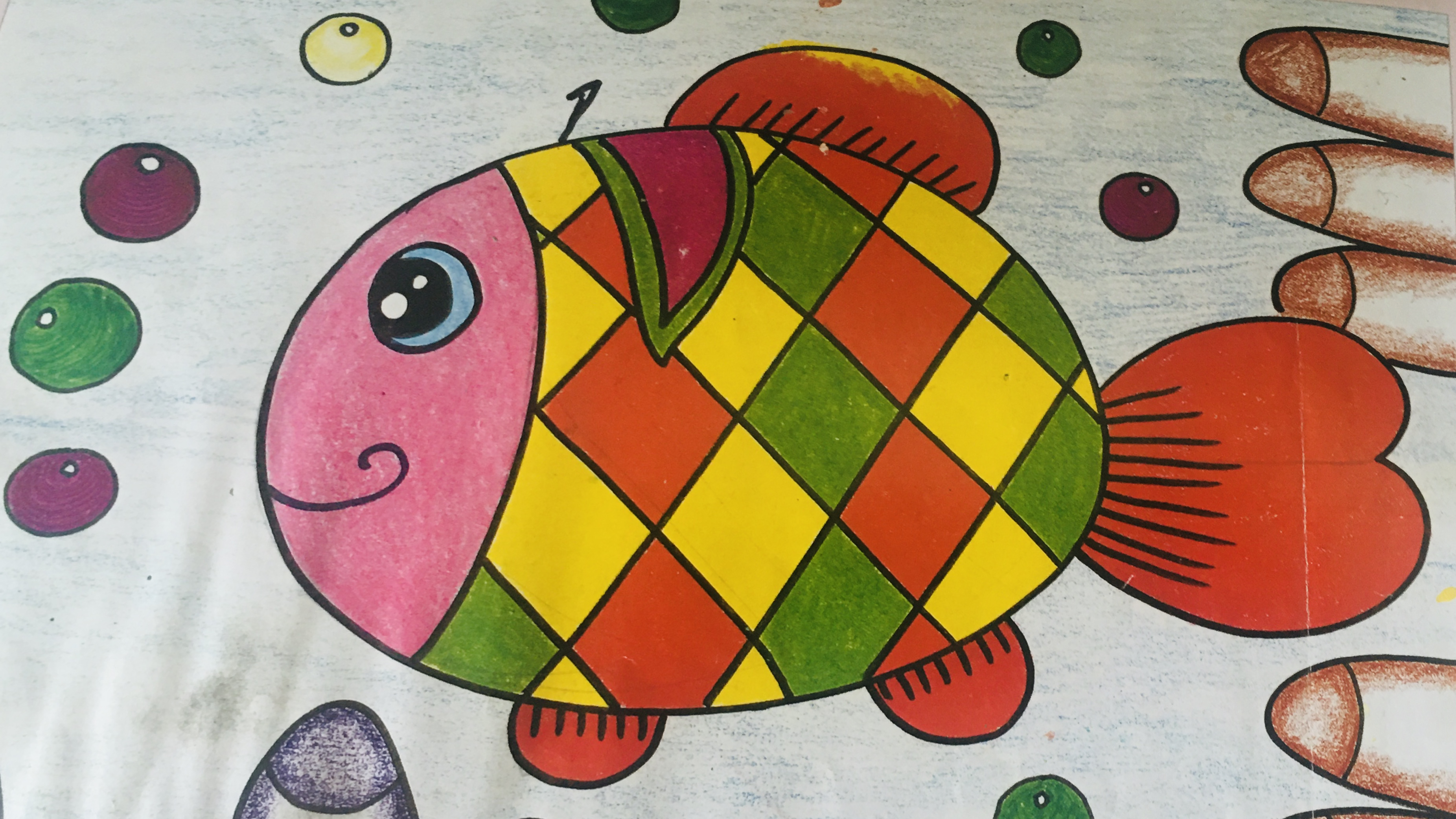 儿童益智简笔画:五颜六色的大鱼,免费教学一看就会的零基础画画