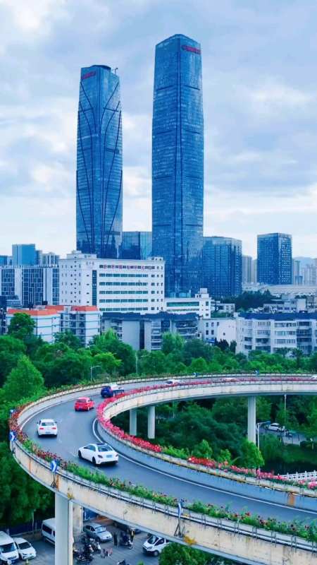 这就是昆明,连二环高架上都开满了鲜花.