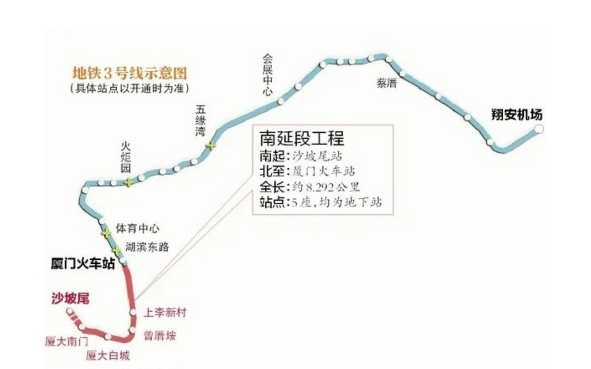 厦门地铁3号线南延段工程进展顺利,正在进行主体结构施工