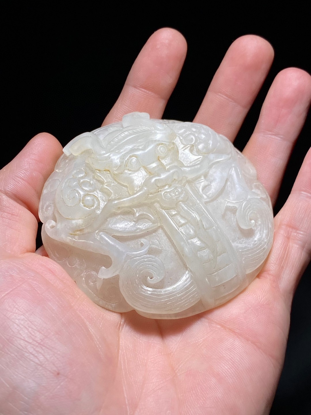 清 和田玉 白玉 蟠龙纹 带扣