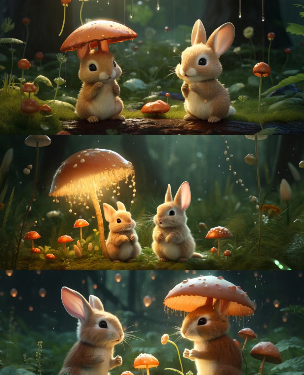 小兔子和它们的蘑菇伞的故事