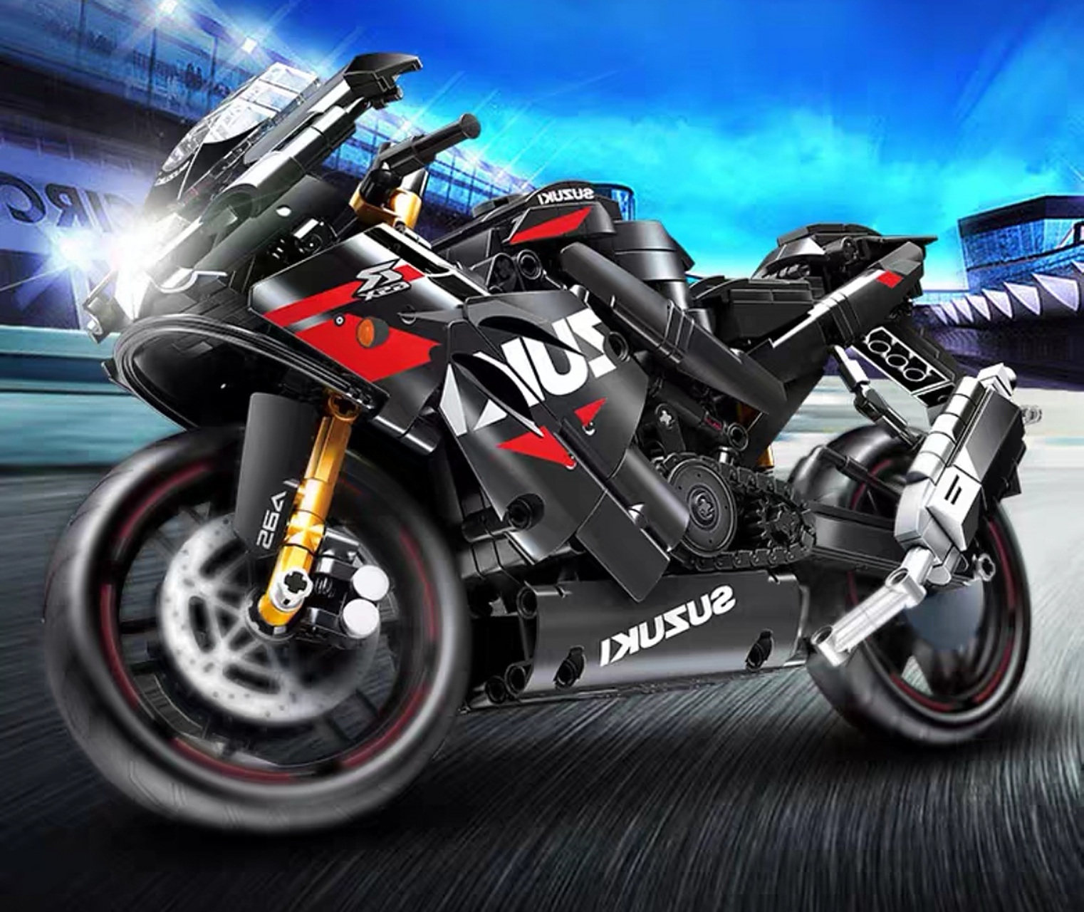 铃木gsxr1000r摩托车拼装积木模型成年高难度小颗粒益智男孩玩具!