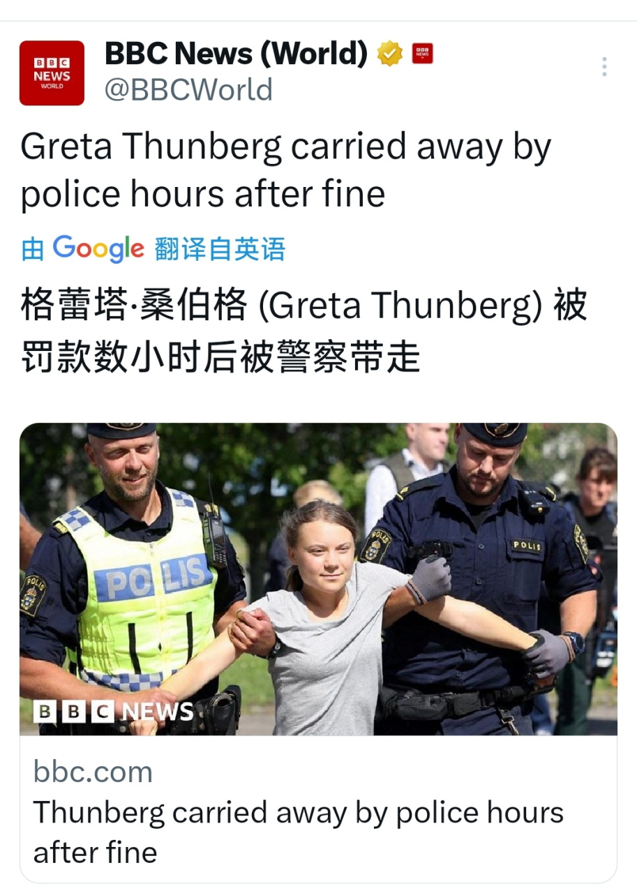 环保少女—格蕾塔(greta thunberg)被警察带走,还被罚款.