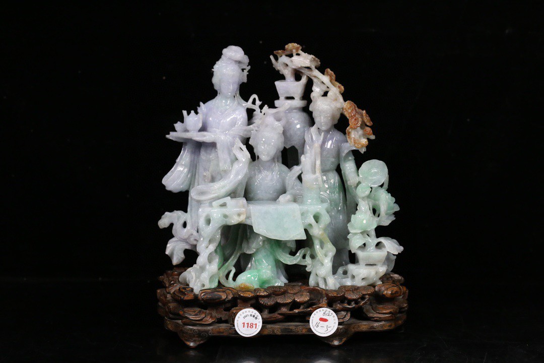 天然老翡翠仕女人物摆件